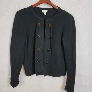 Chicos Womens Jacket Size 2 Black Large Silver Button Down‎ Double Breasted